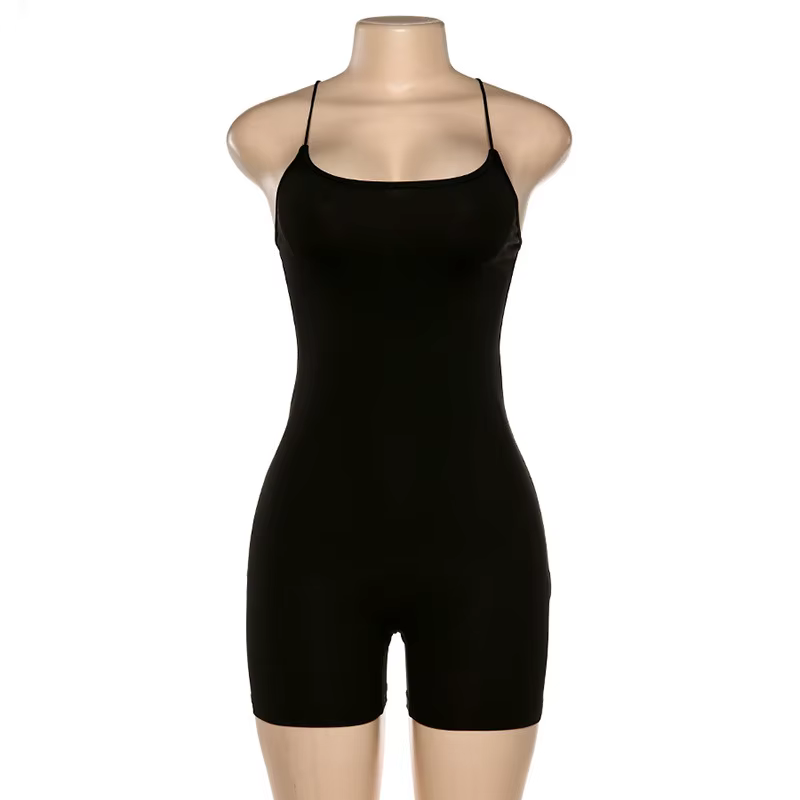 Noir slim Spaghetti sangle sans manches rue femme barboteuses bar club moulante body en combinaison 