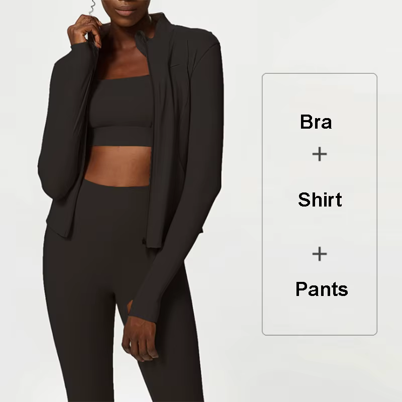 Ensemble de Yoga 3 pièces pour femmes, vêtements d'athlétisme d'entraînement, chemise à manches long