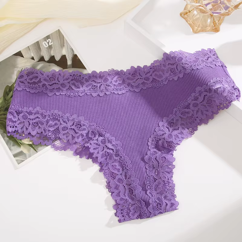 Culotte brésilienne sexy en dentelle pour femmes, lingerie en coton doux, taille basse, solide, sous