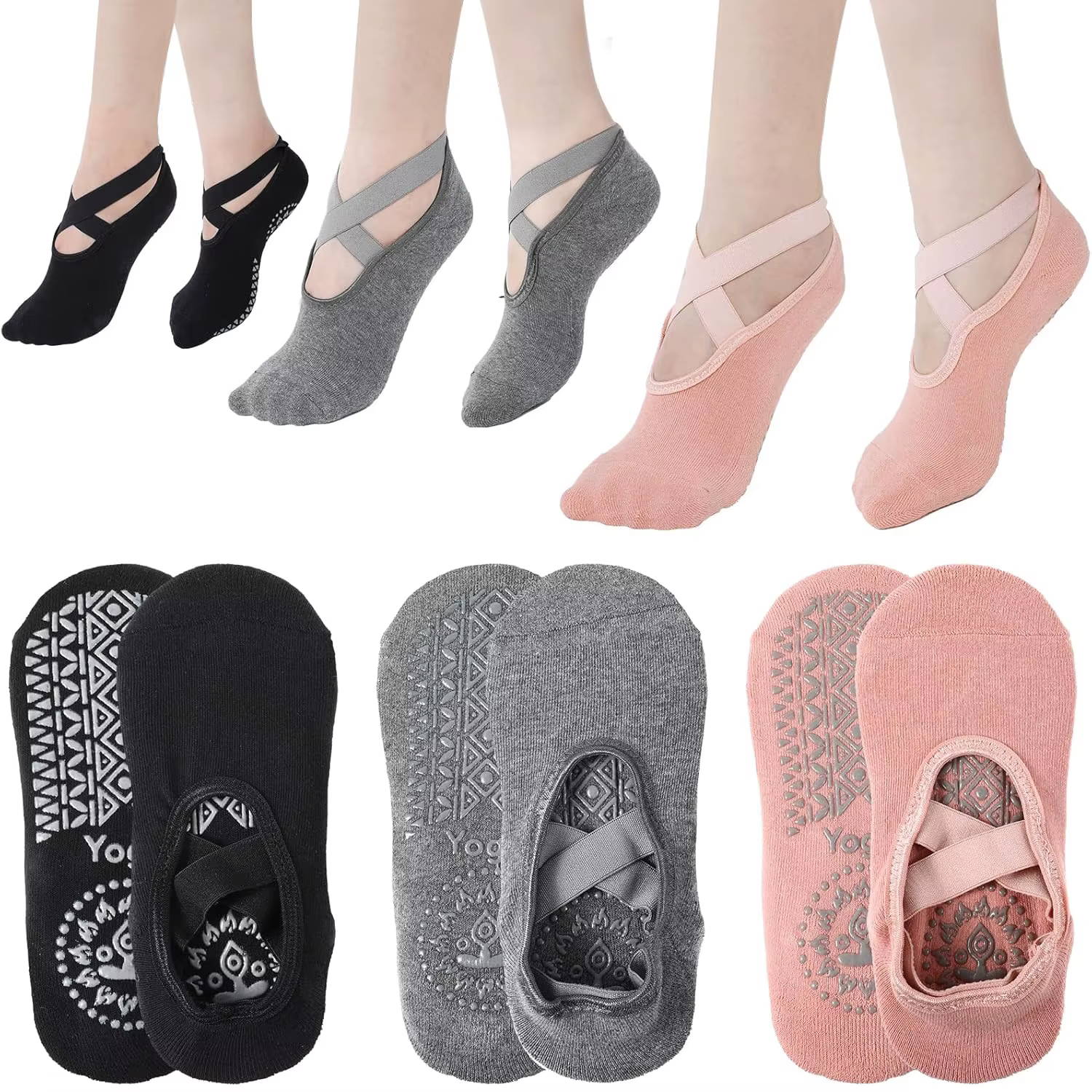 Chaussettes de Yoga Antidérapantes avec Bretelles pour Femme, Accessoire de brevde Ballet, Pilates,