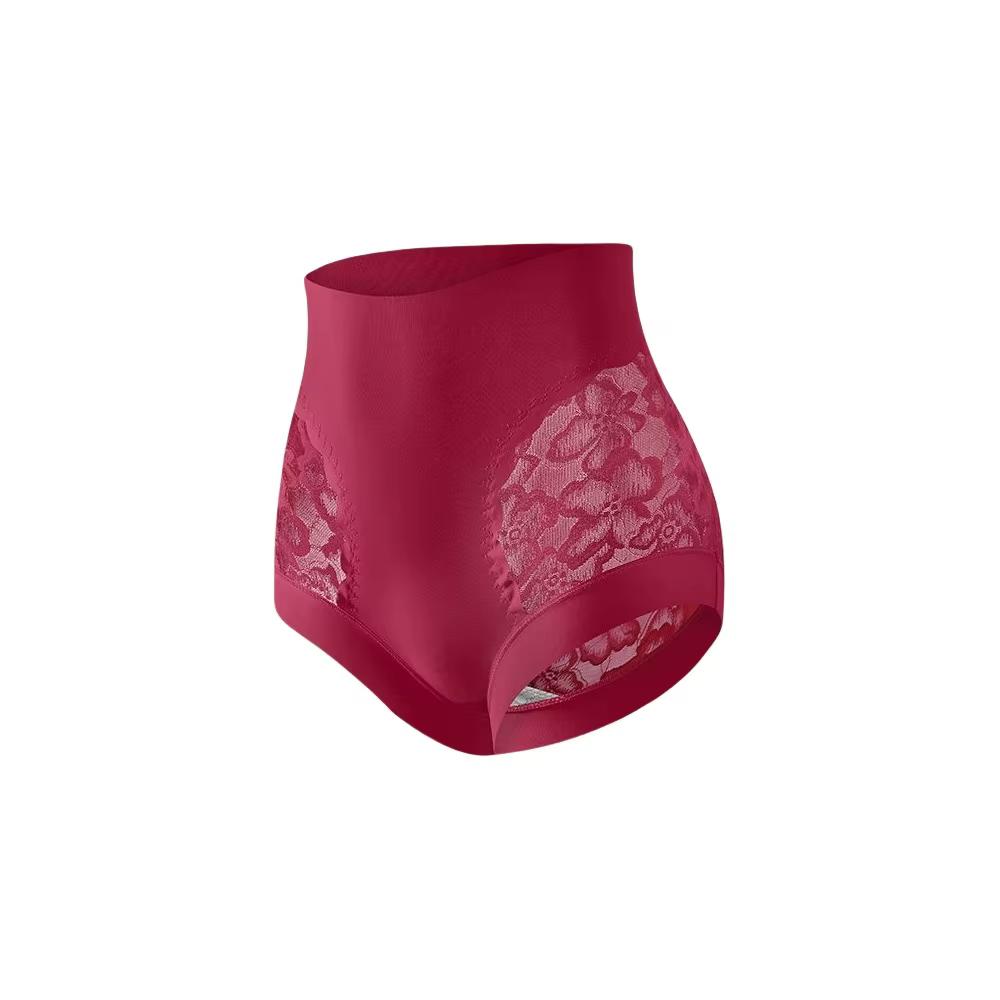 Culotte gainante post-partum taille haute sans couture avec fleurs en dentelle, effet ventre plat et