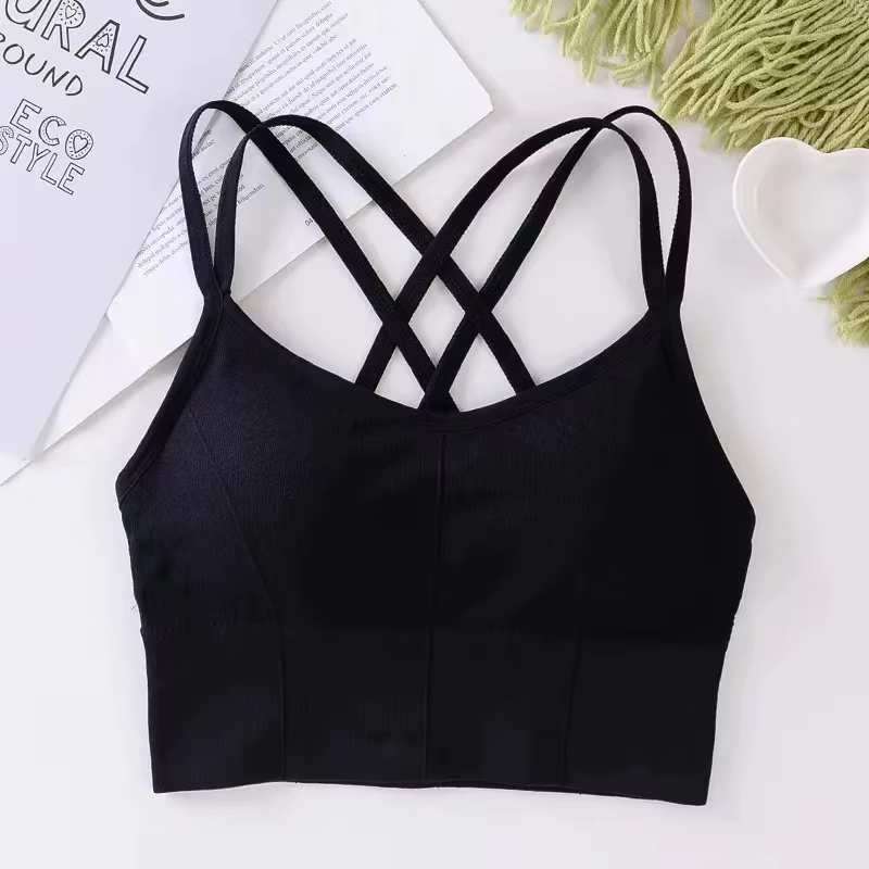 Soutien-gorge de sport sexy pour femme, dos croisé, push-up, respirant, doux, couleur unie, pour la