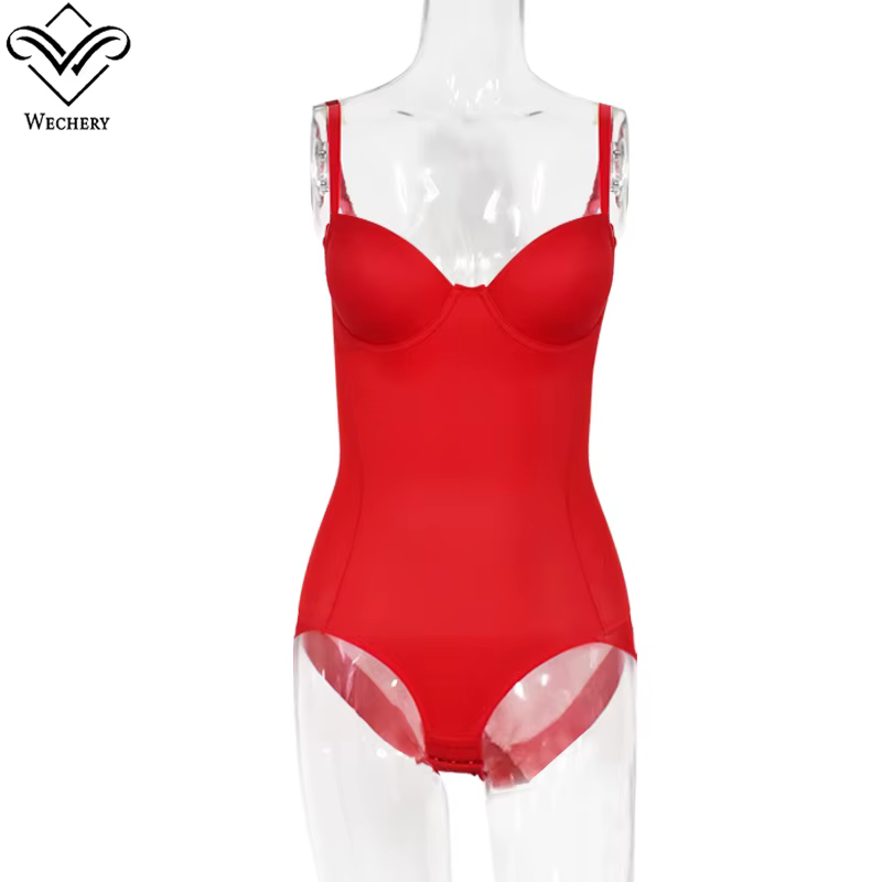 Wechery Red Top Body sculptant pour femme, effet rehausseur de fesses, en dentelle, entrejambe ouver