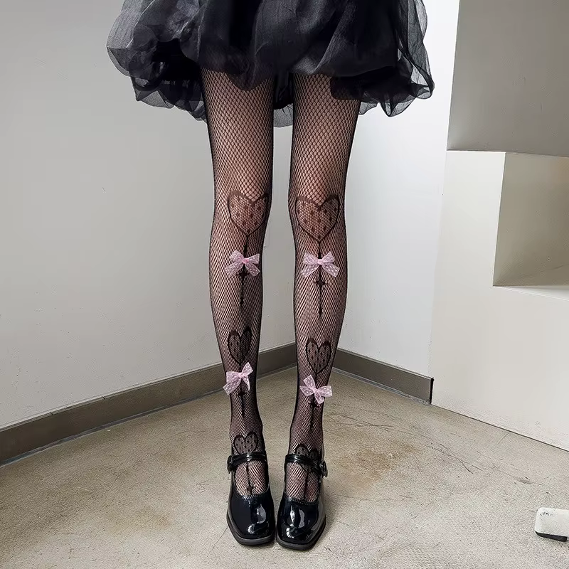Collants en velours rose avec nœud brodé de perles, collants à la mode pour femmes, Styles JK Lolita