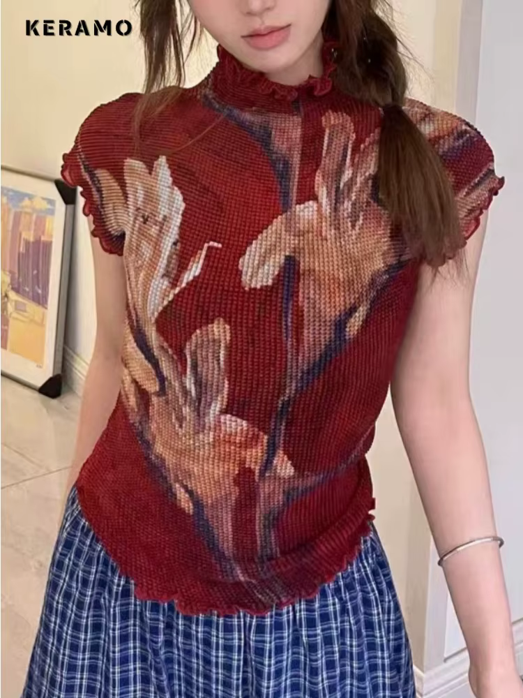 2025 été Coquette Hotsweet imprimé fleuri gaine à manches courtes T-shirt femmes Sexy décontracté co