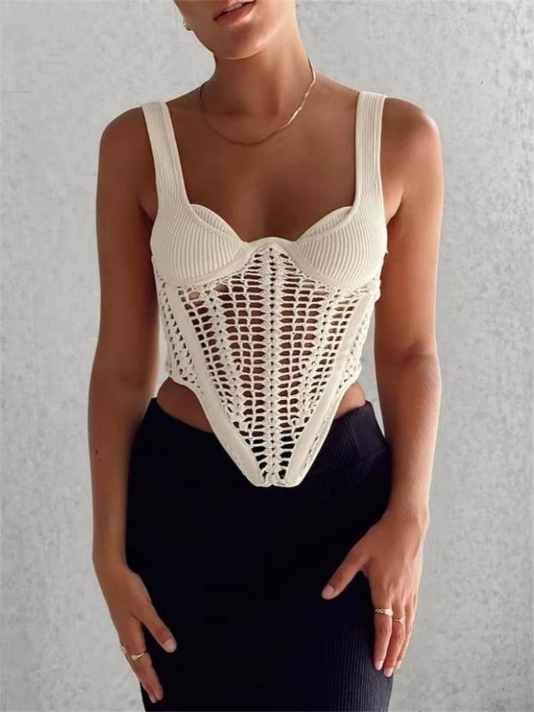 TARUXY-Corset en arête de poisson pour femme, crocheté à la taille, haut court en Y, glacé, sexy, fi