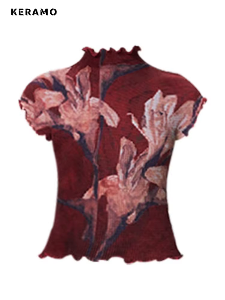 2025 été Coquette Hotsweet imprimé fleuri gaine à manches courtes T-shirt femmes Sexy décontracté co