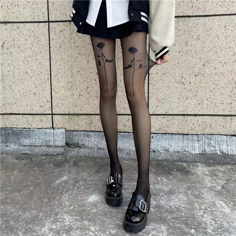Nouveau Rose fleur collants femmes sensation Ultra-mince velours coupe arbitraire collants Anti-croc