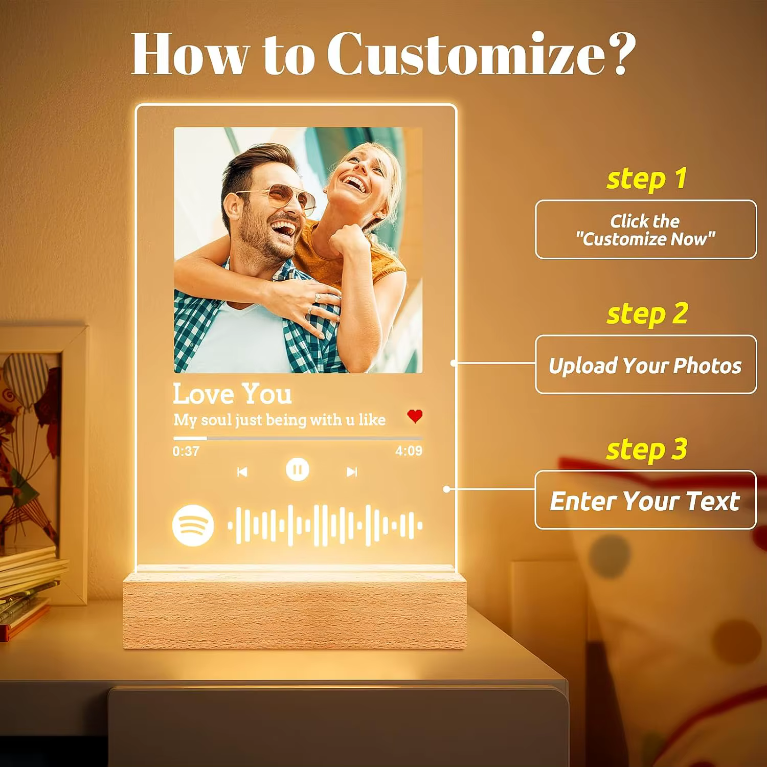 Plaque Personnalisée Spotify, en Acrylique, avec Veilleuse, pour Couples, Cadeaux d'Anniversaire