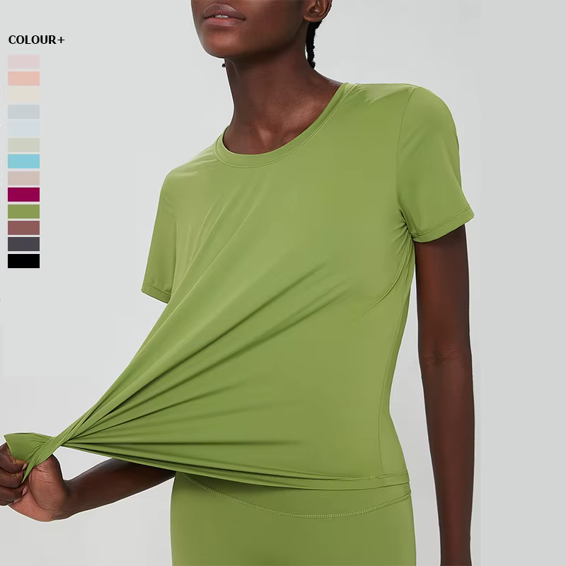 T-shirt de yoga à manches courtes pour femme, haut de fitness léger, respirant, séchage rapide, chem