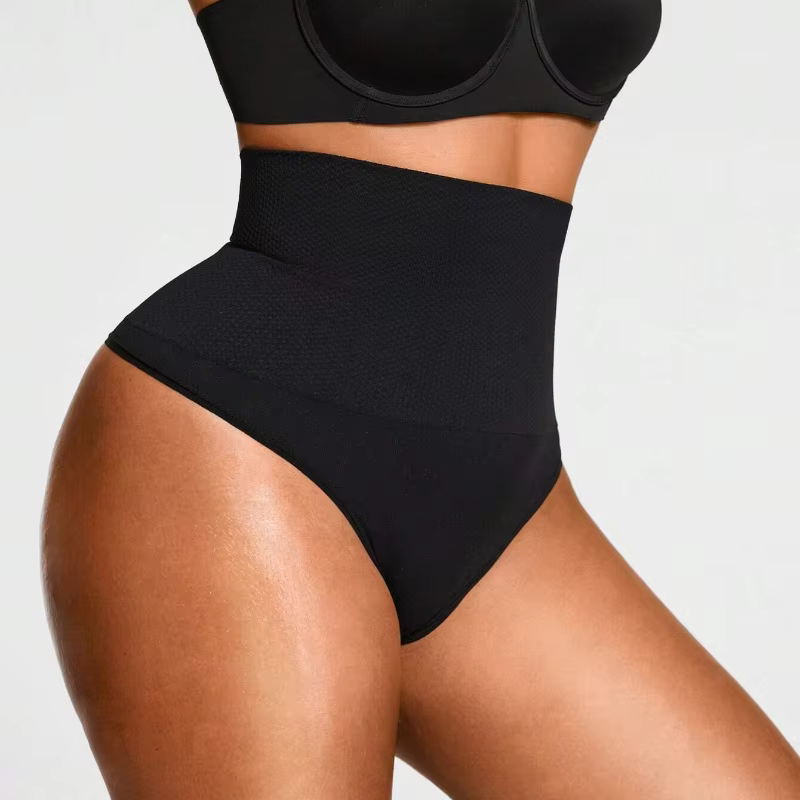 Culotte gainante taille haute amincissante effet ventre plat avec crochets, style string, type corse