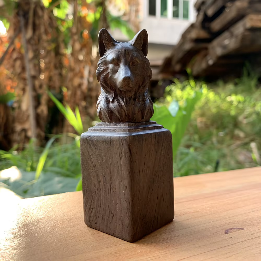 1 pièce, statue de totem de loup en bois sculptée à la main de 3,8 pouces, thème animal, style artis