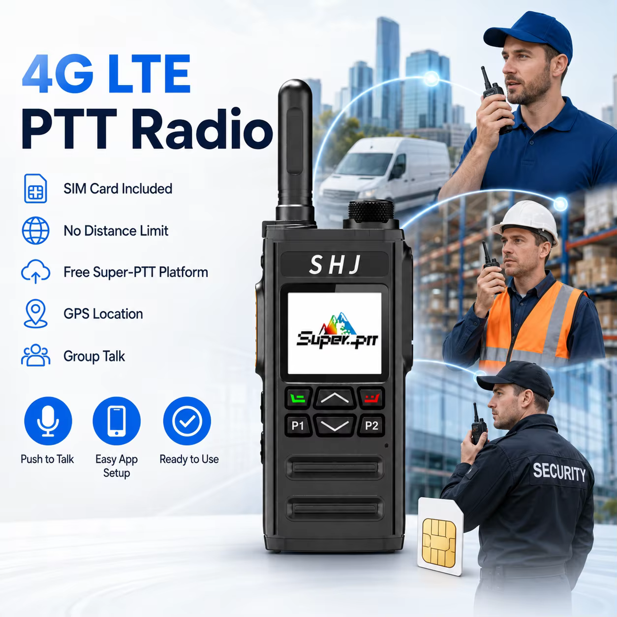 Talkie-walkie 4G LTE PTT avec carte SIM, radio Internet Super-PTT, localisation GPS, appel de groupe, sans limite de distance