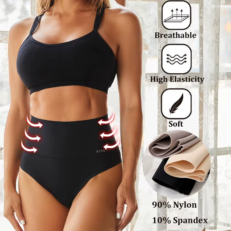 Sans couture taille haute femmes string noir Abdomen hanche ascenseur slips corps façonnage sous-vêtements respirant