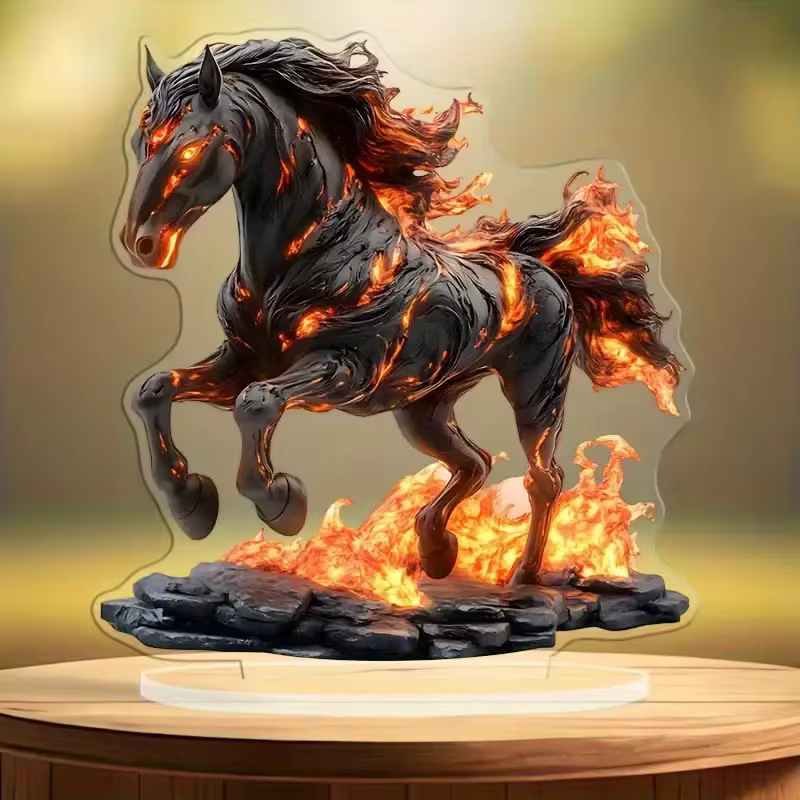 Statue de cheval en acrylique de style bohème - Décoration artistique de bureau, symbole de richesse et de prospérité, cadeaux du Nouvel An, plat 2D