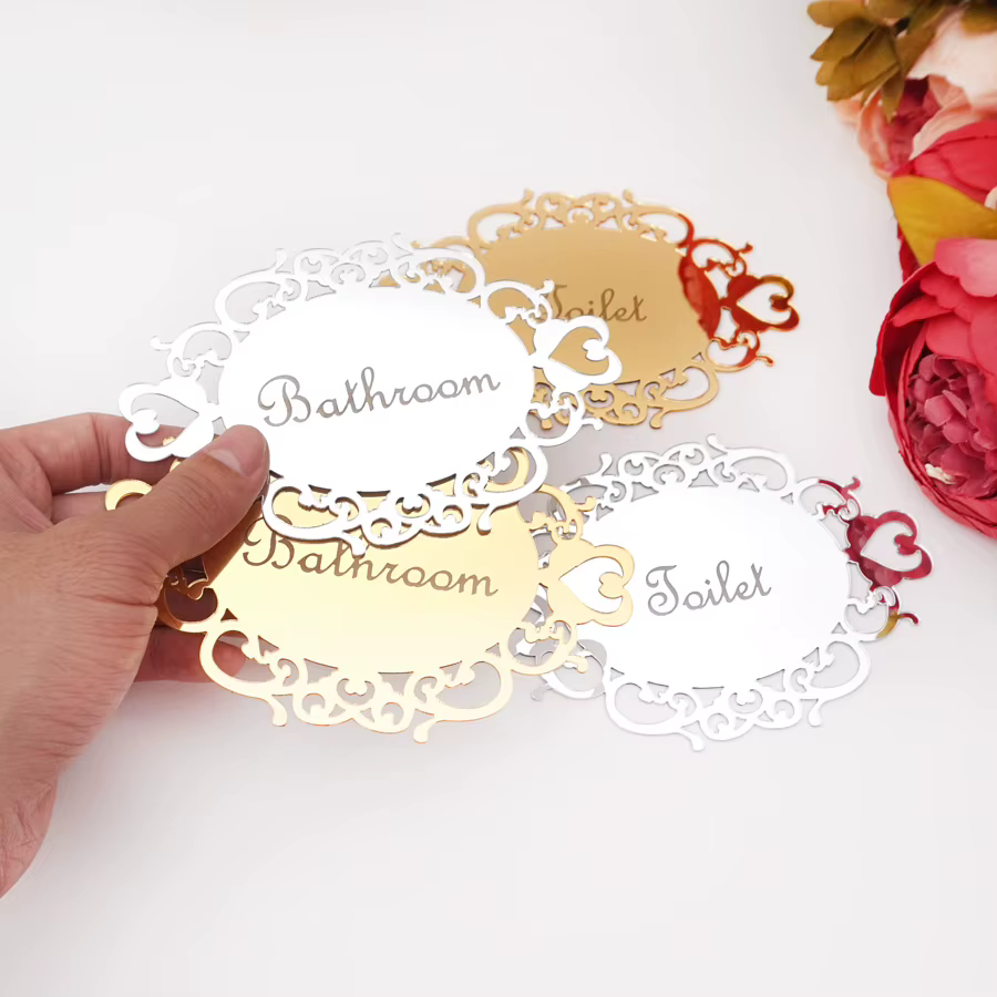 Autocollant mural pour porte de chambre, salle de bain, toilettes, WC, signalétique en acrylique miroir ovale, décoration intérieure, cadeau de déménagement