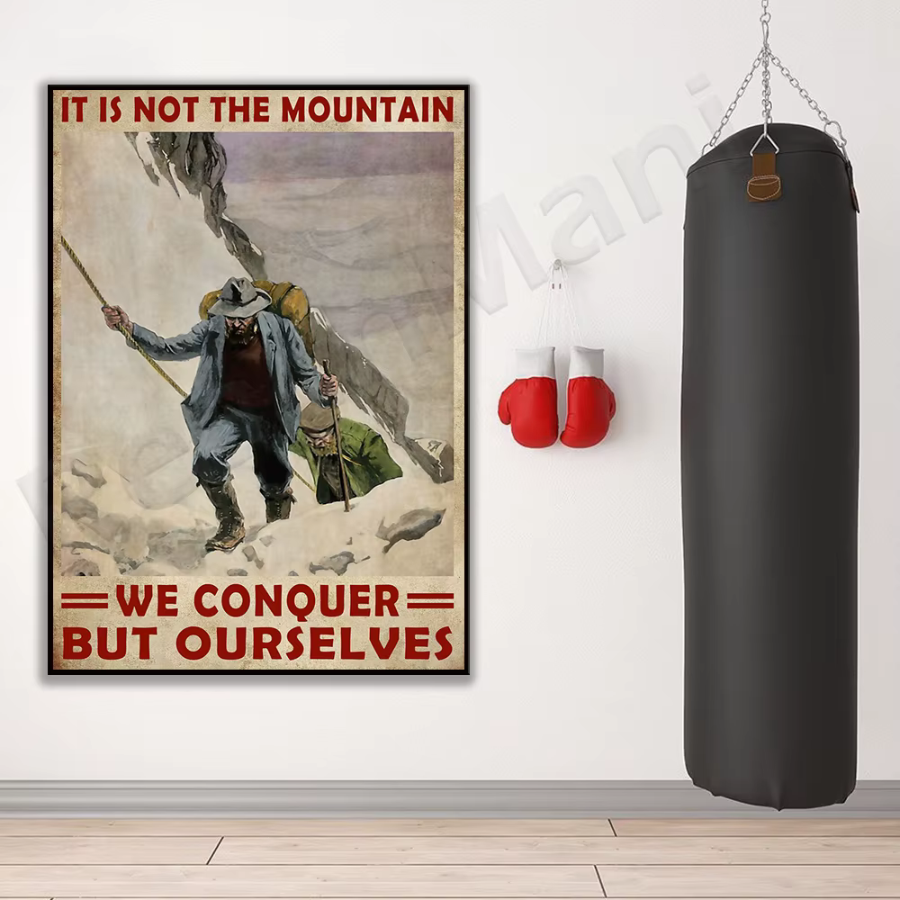 Affiche de camping d'alpinisme, c'est pas la montagne, décor de vie à la maison