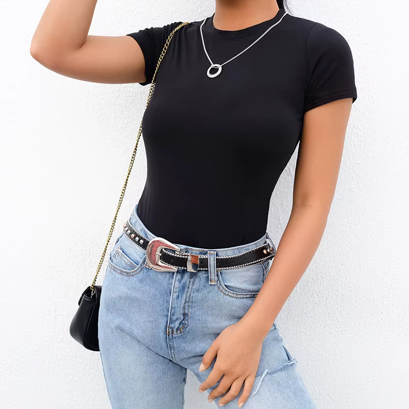 Décontracté basique noir blanc Body femmes été à manches courtes femme corps haut coton moulante combinaison barboteuse dames 2020