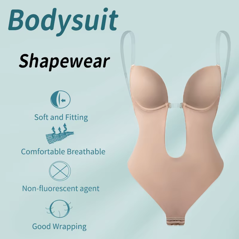 Body Shapewear col en v profond corps Shaper dos nu U plongeant string Shapers taille formateur femmes sangle transparente rembourré Push Up Corset