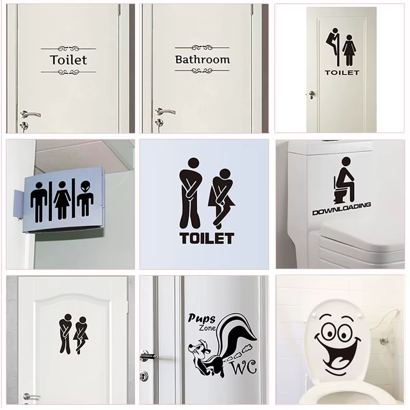 Autocollants de porte de signe d'entrée de toilette de WC, pour lieu public, décoration de la maison, autocollants muraux à motifs créatifs, bricolage, Art Mural en vinyle drôle
