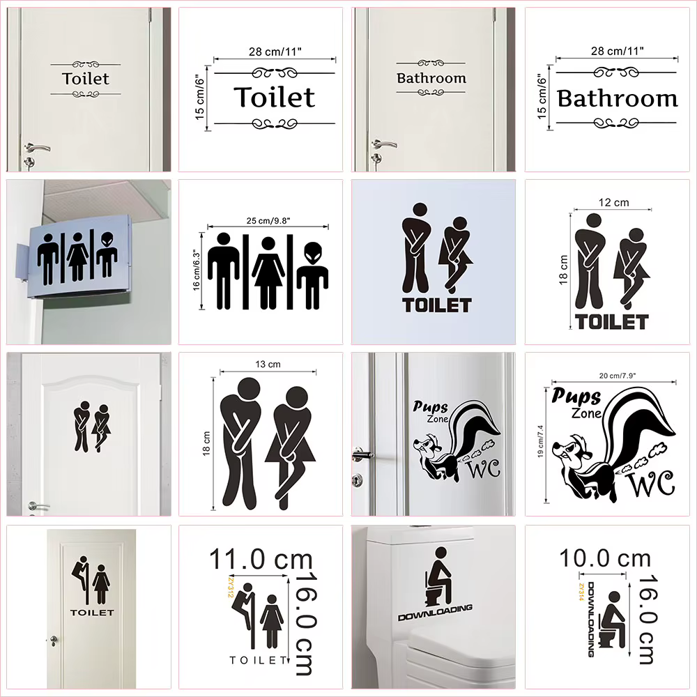 Autocollants de porte de signe d'entrée de toilette de WC, pour lieu public, décoration de la maison, autocollants muraux à motifs créatifs, bricolage, Art Mural en vinyle drôle