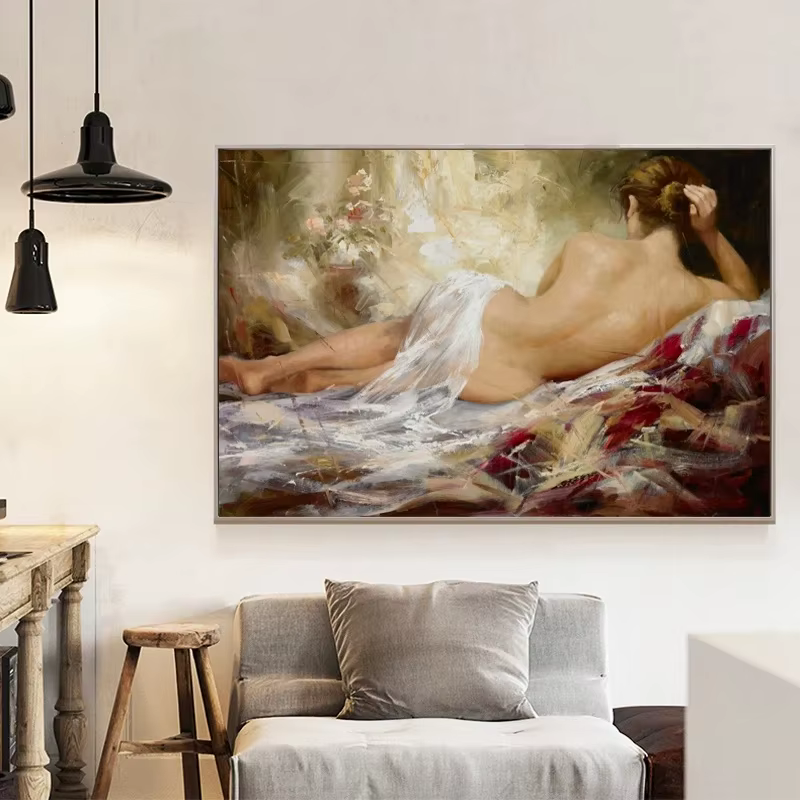 Peinture à l'huile de femme nue abstraite sur toile, affiches et impressions, art mural, portrait, gérer pour salon, décor à la maison, sans cadre