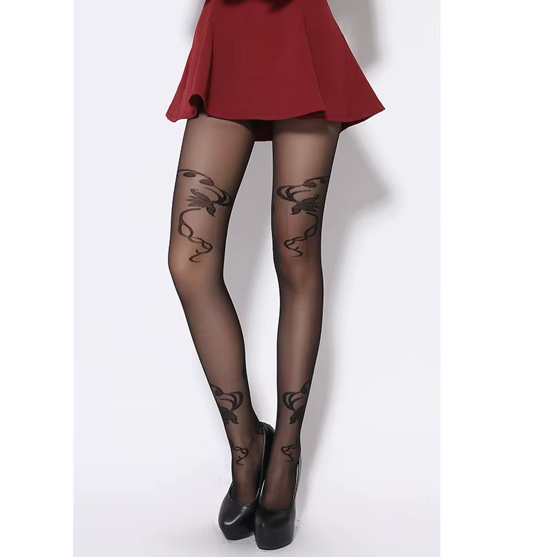 20 Denier Ultra pure été noir à la mode et Sexy femme motif Jacquard noyau-filé soie collants bas