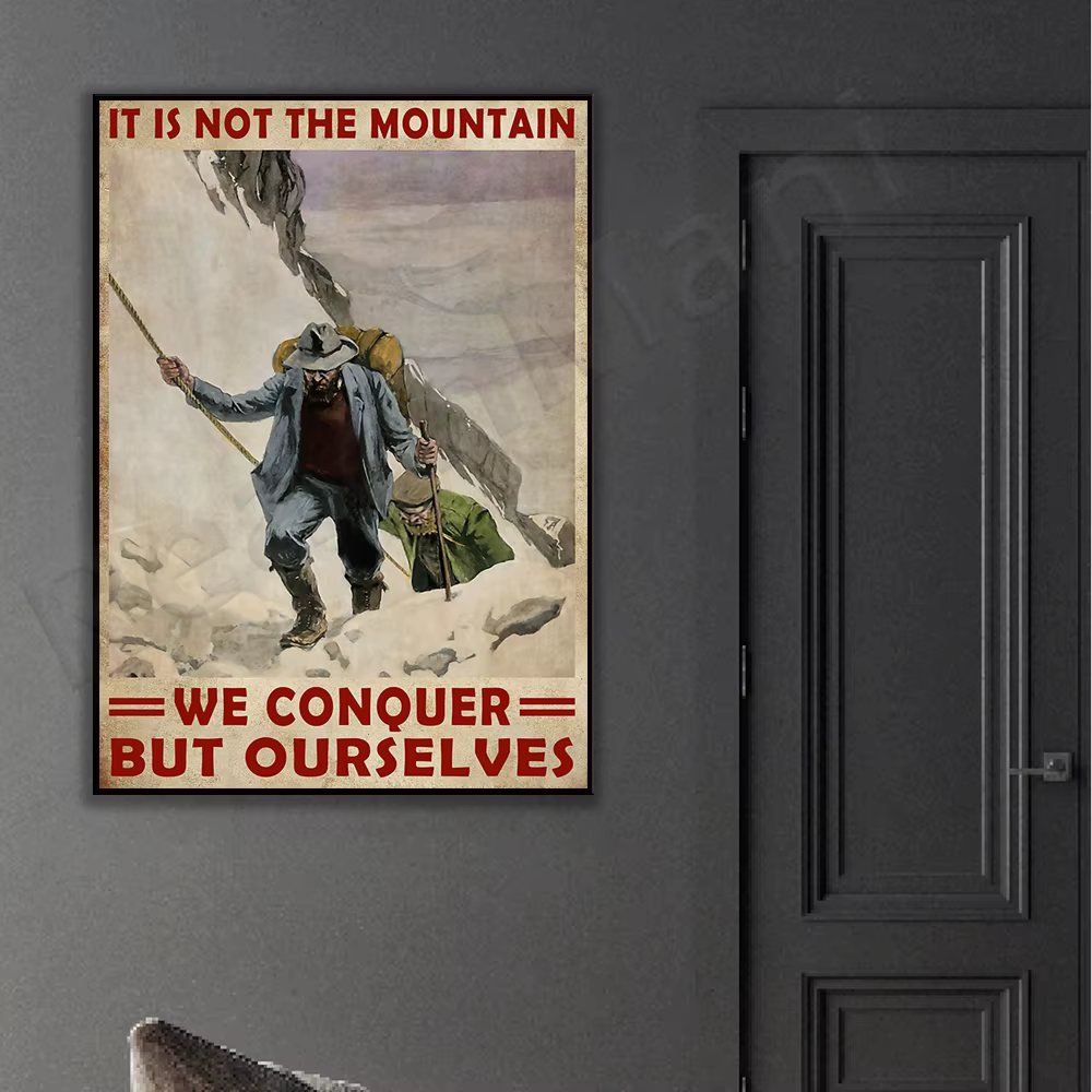 Affiche de camping d'alpinisme, c'est pas la montagne, décor de vie à la maison