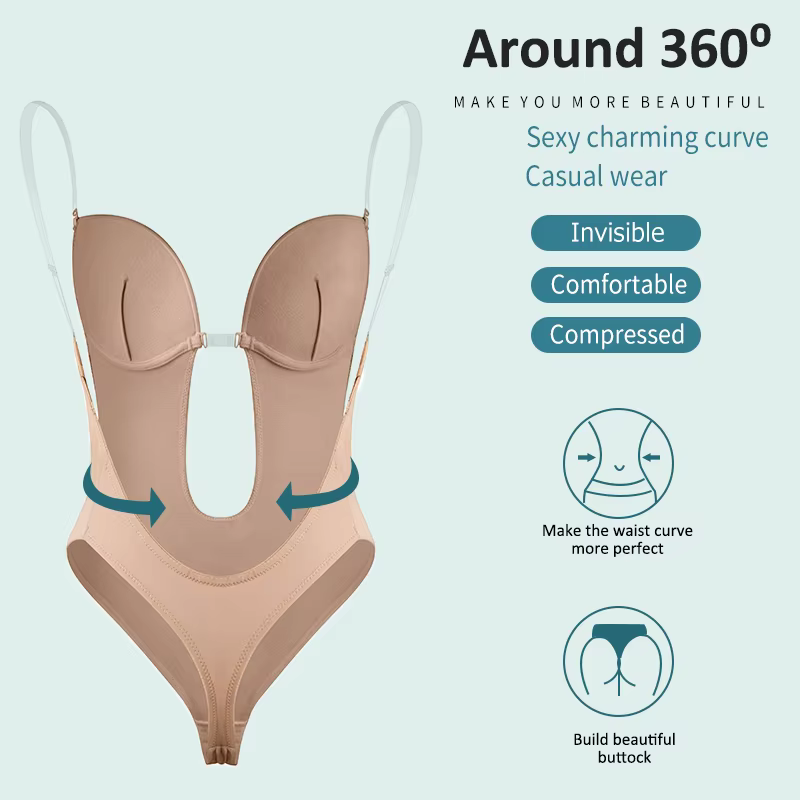 Body Shapewear col en v profond corps Shaper dos nu U plongeant string Shapers taille formateur femmes sangle transparente rembourré Push Up Corset