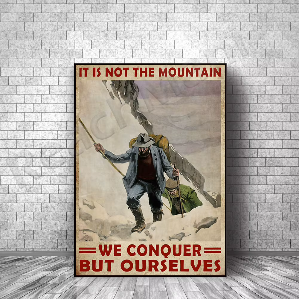 Affiche de camping d'alpinisme, c'est pas la montagne, décor de vie à la maison