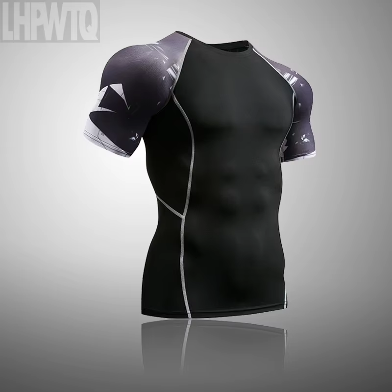 T-shirt de compression à manches courtes pour homme, idéal pour la course, le fitness, le MMA, le rashguard et les sports de plein air, ensemble de survêtement