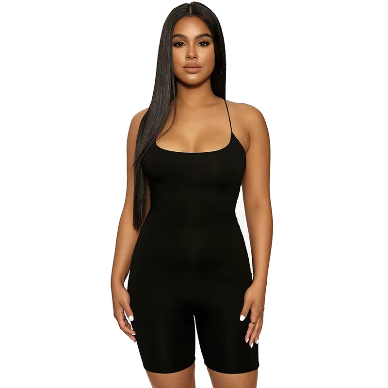 Noir slim Spaghetti sangle sans manches rue femme barboteuses bar club moulante body en combinaison