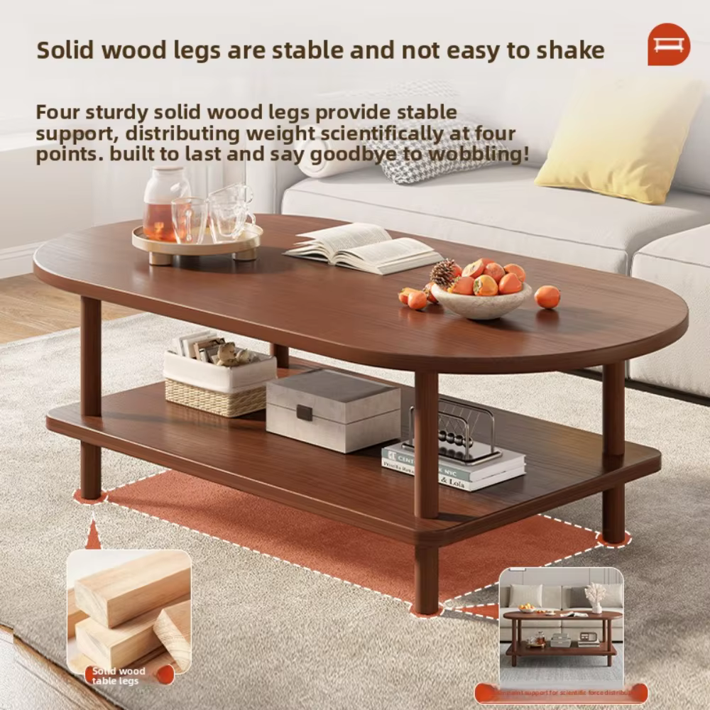 Table basse ovale pour salon, mobilier compact pour appartement, moderne, simple, à double niveau de rangement, facile à nettoyer