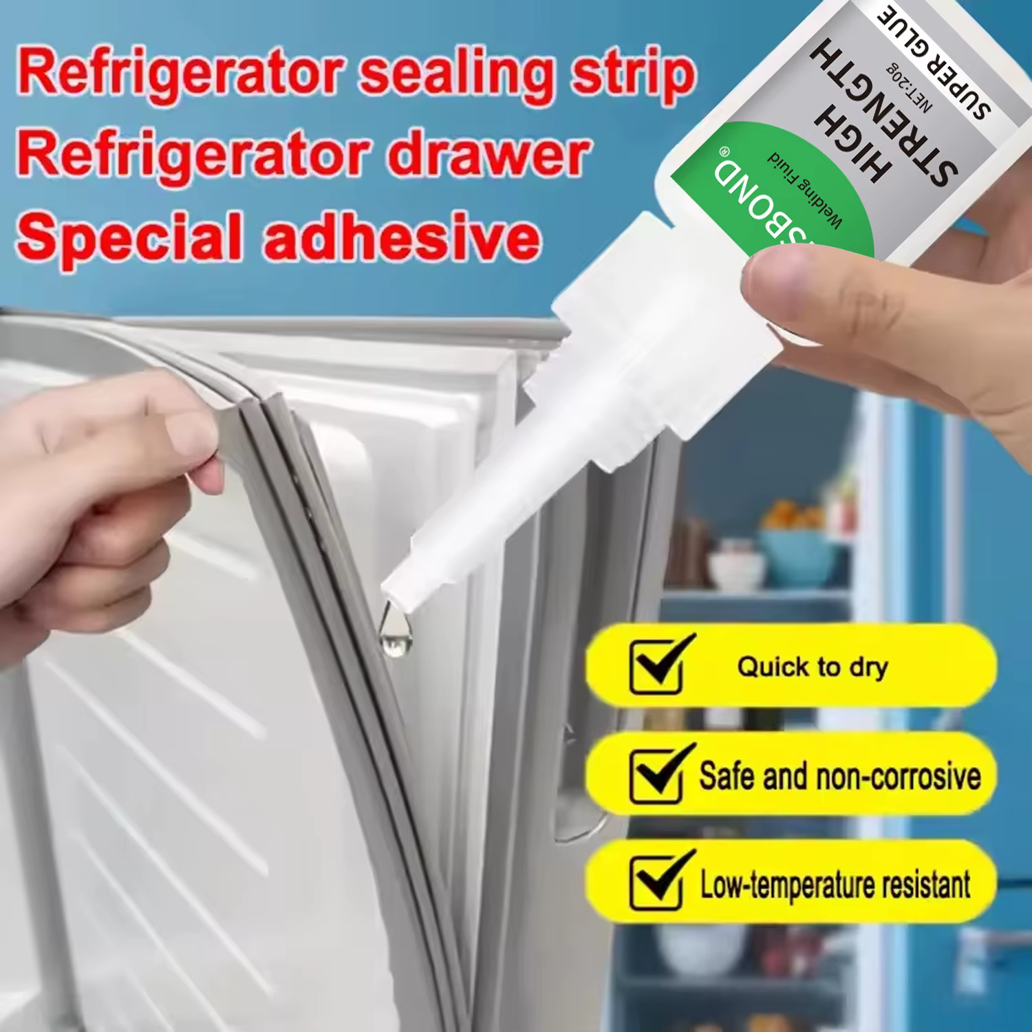 Colle spéciale 20g pour réfrigérateur, super colle plastique, colle pour joint de réfrigérateur, transparente, tolérance aux basses températures, antigel