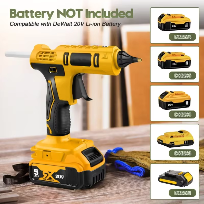 Pistolet à colle chaude électrique portatif sans fil, réparation de pistolet à Air chaud de soudage thermofusible, buse Anti-brûlure avec 10 bâtons pour batterie Dewalt
