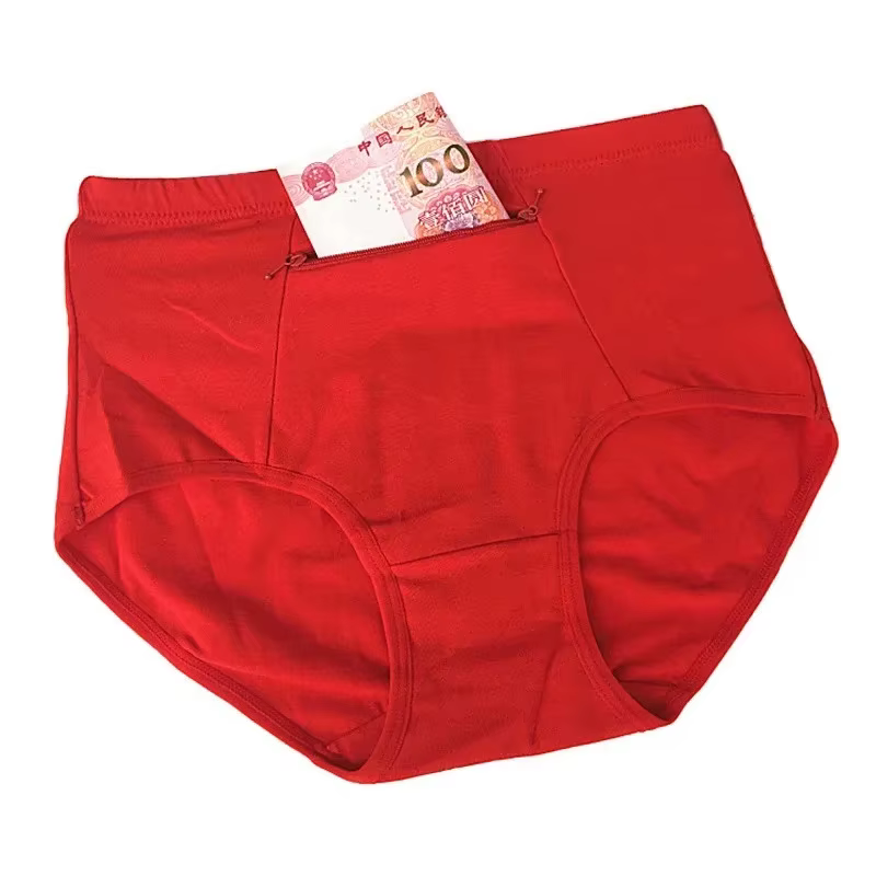 Femmes poche culottes grande taille sous-vêtements femme coton slips solide fermeture éclair Lingerie