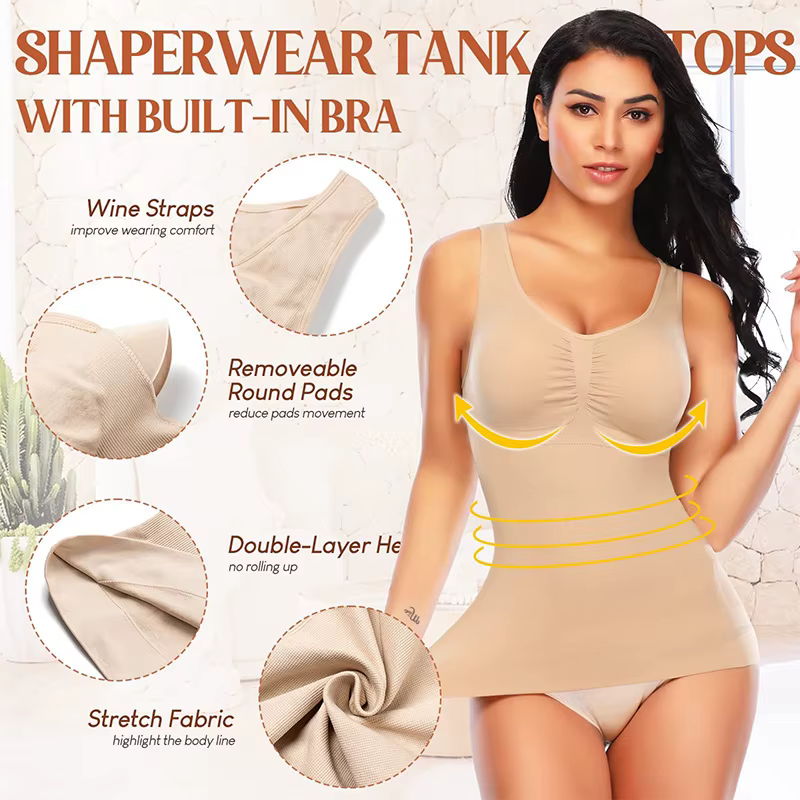 Femmes ventre contrôle Shapewear classique 2-en-1 avec soutien-gorge rembourré haute élastique gilet corps Shaper Up ascenseur Corset Cami débardeurs 3 couleurs