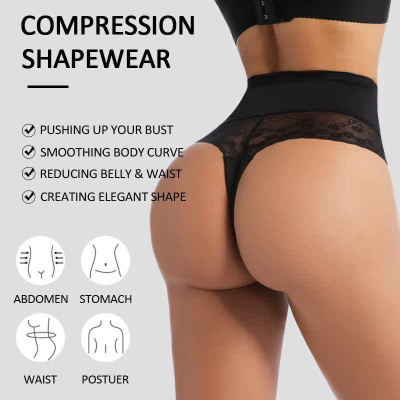 Culotte string gainante taille haute pour femme