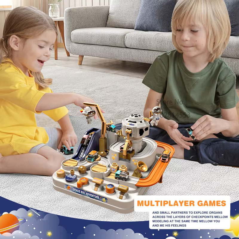 Modèle de voiture sur Rail de course, animaux aérospatials spatiaux, jouets éducatifs pour enfants, piste de Train, aventure, cerveau, jeu interactif mécanique