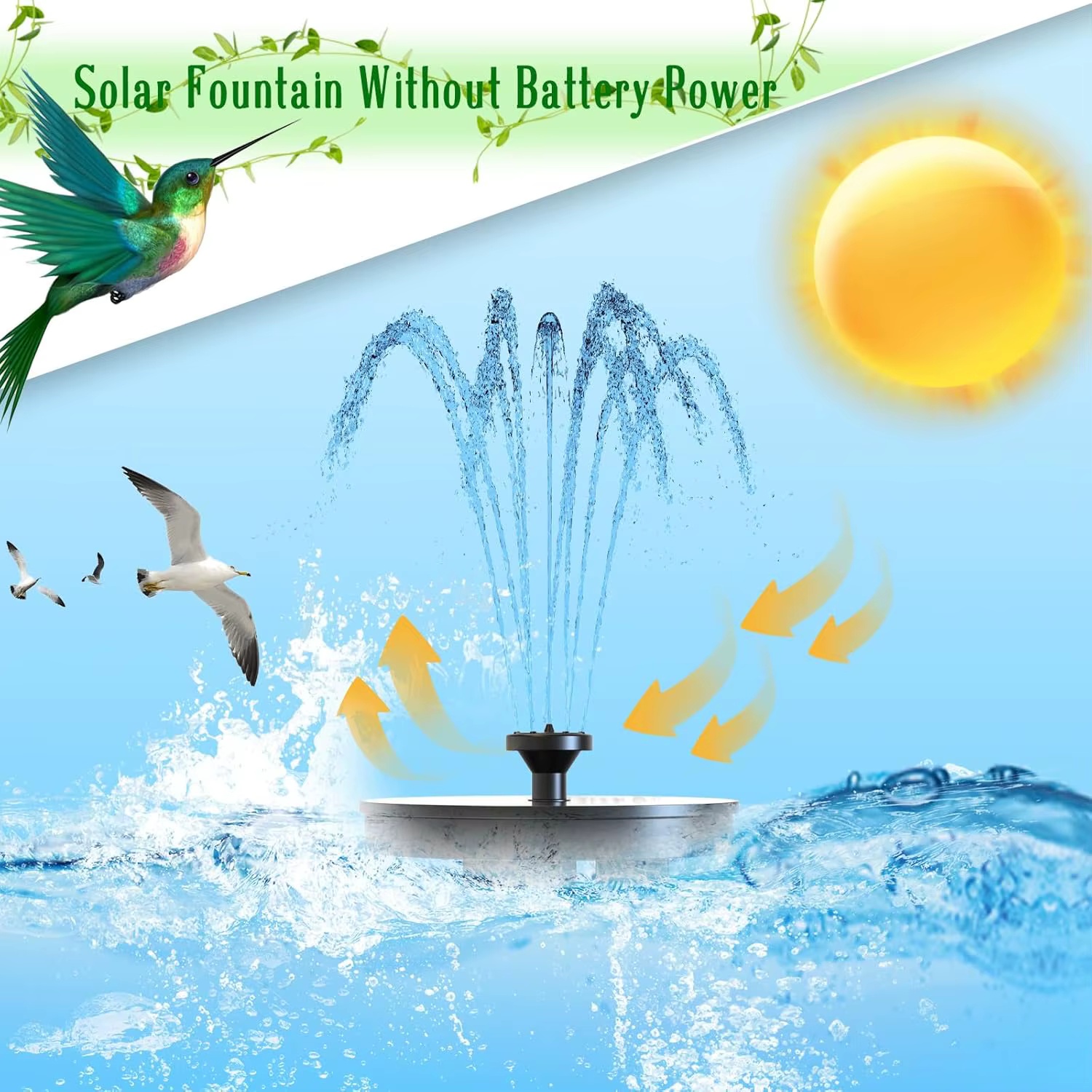 Pompe à eau solaire d'extérieur avec 6 buses, fontaine pour bain d'oiseaux, pour cour, jardin, piscine, bassin, aquarium, décoration