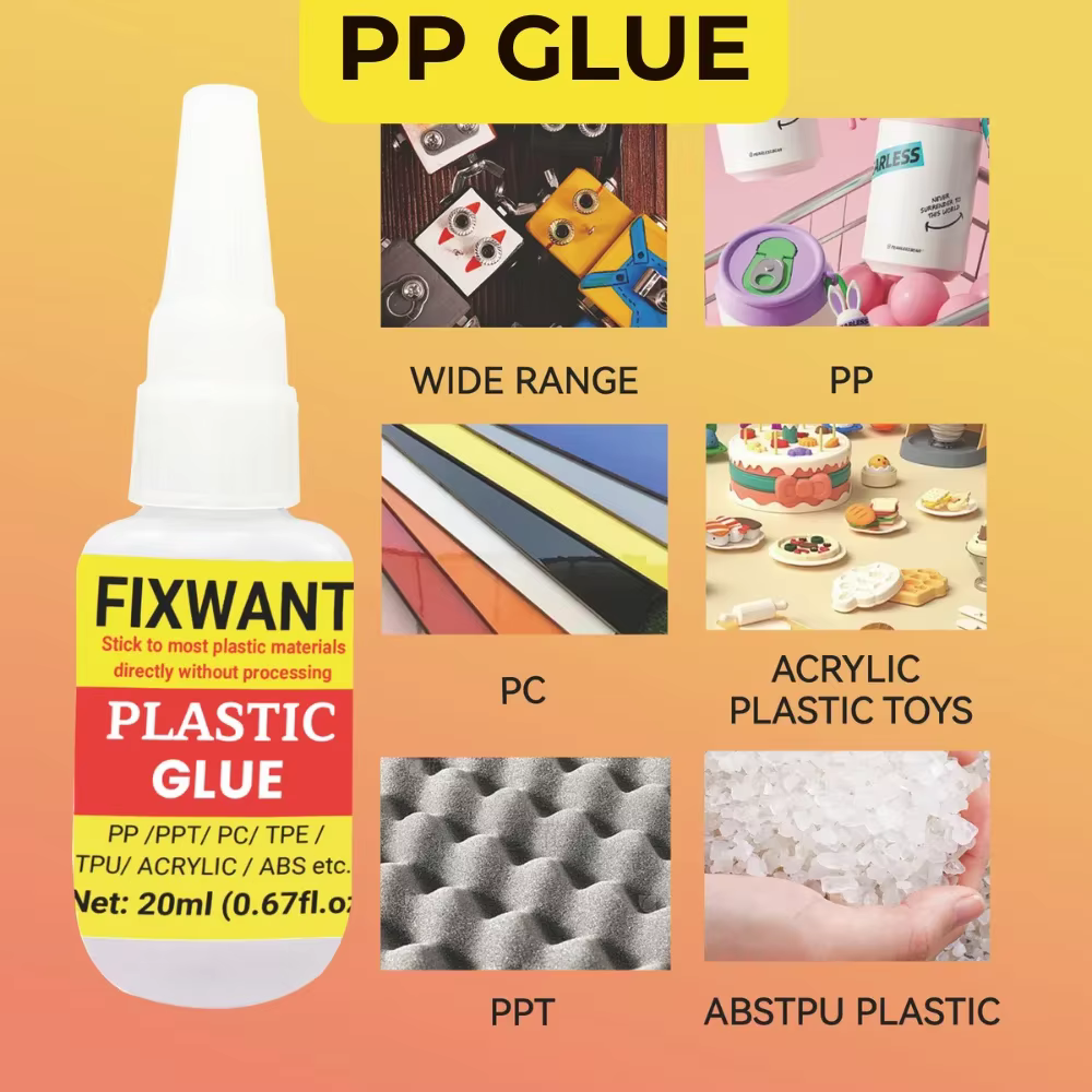 FIXWANT PPGlue Polypropylène/PPT/PC Polycarbonate/TPE/TPU/ACRÉLIQUE/Adhésif ABS pour plastique sans traitement