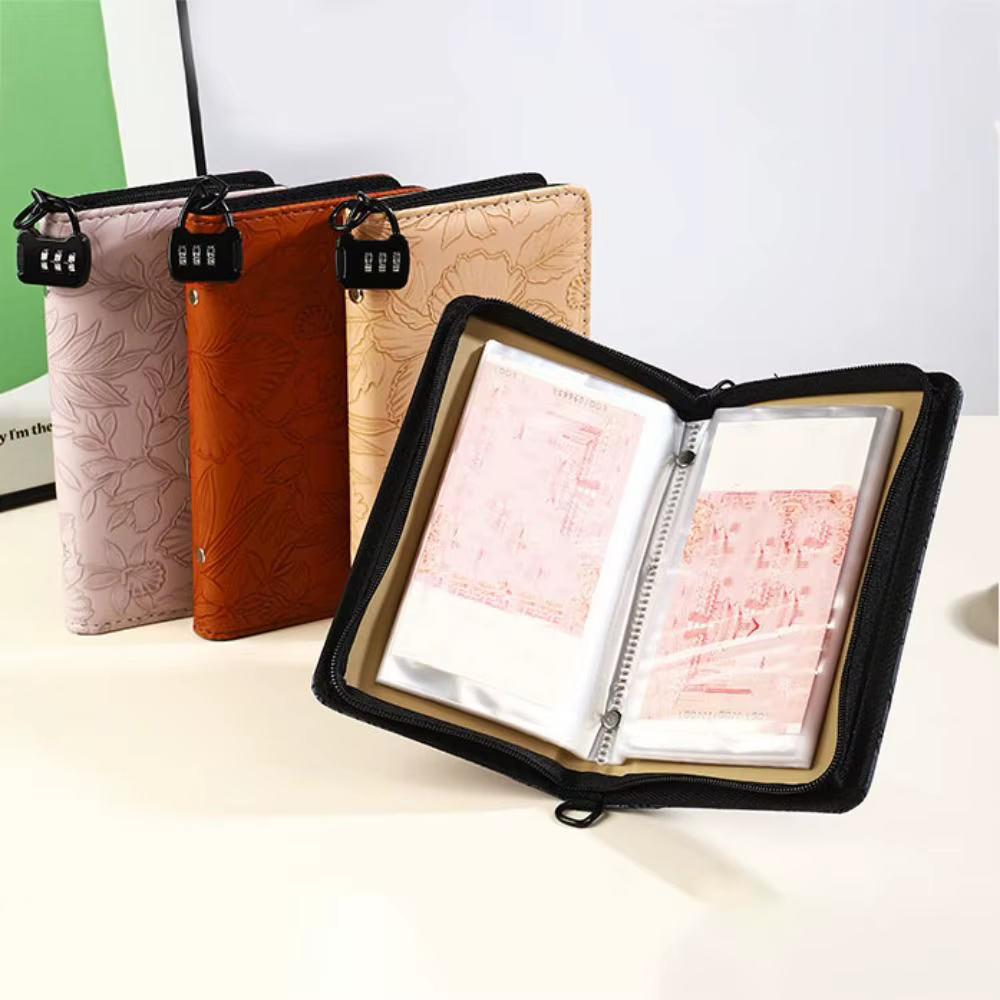 Portefeuille-classeur en cuir PU pour économies, planificateur de budget, organisateur, carnet de rangement, enveloppes pour espèces, carnet de comptes