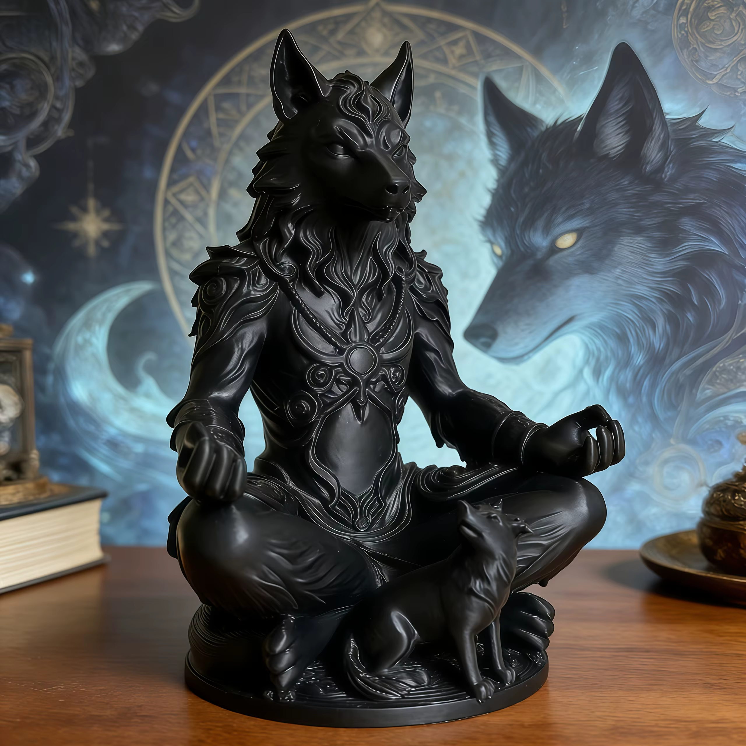 Figurines de loup de méditation, statue de loup-garou mystique, ornements animaux de style gothique, décorations pour la maison, le bureau, la chambre, la salle de yoga, cadeaux