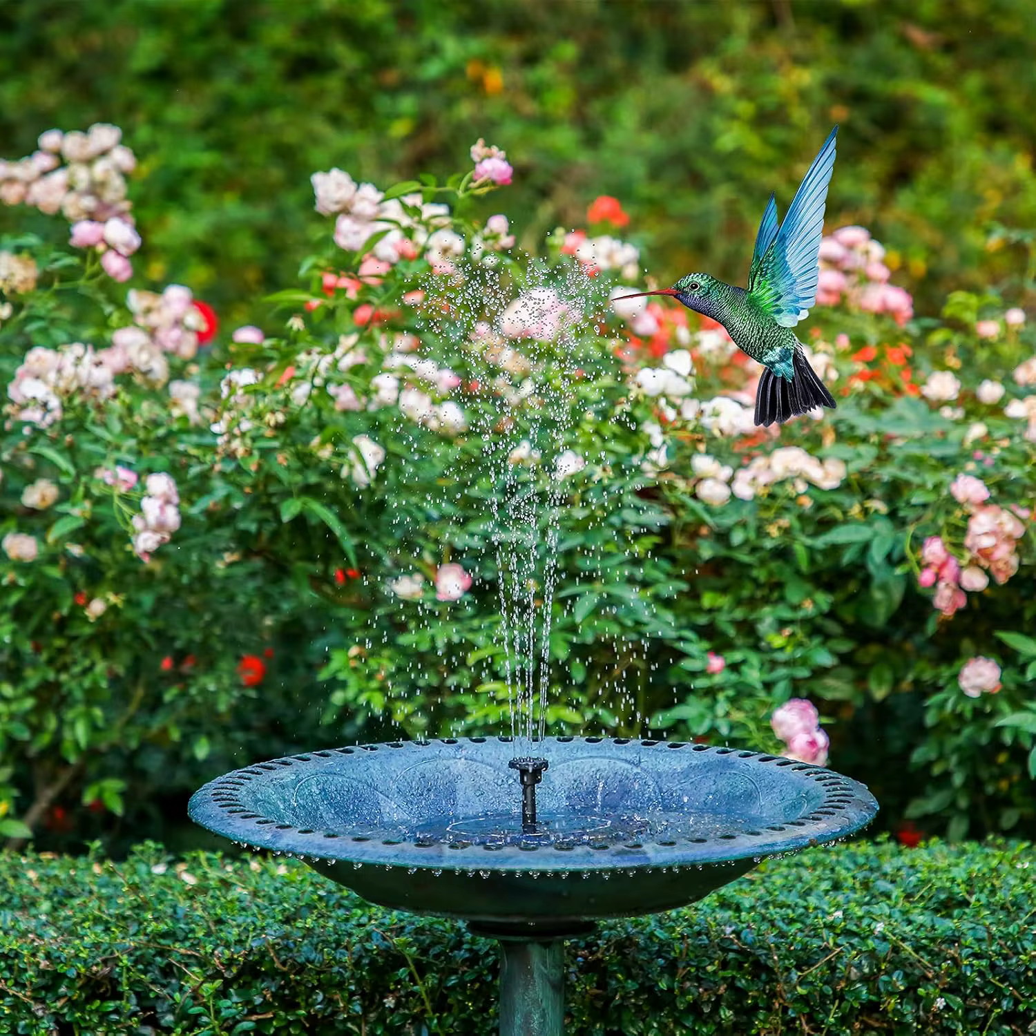Pompe à eau solaire d'extérieur avec 6 buses, fontaine pour bain d'oiseaux, pour cour, jardin, piscine, bassin, aquarium, décoration
