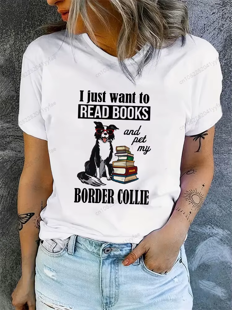 Border Collie T-shirt pour femmes à manches courtes décontracté dames hauts Anime dessin animé T-shirt pour homme imprimé blanc T-shirt femmes t-shirts