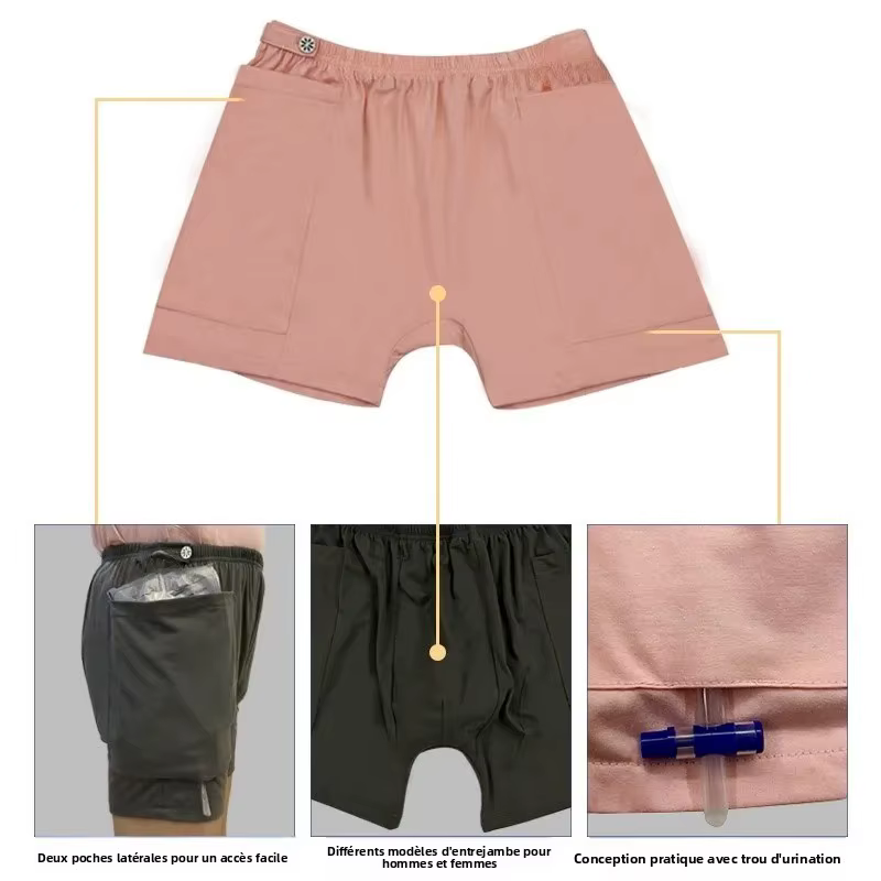 Pantalon de contention pour prothèse vésicale, avec poche de drainage intestinal post-opératoire intégrée, pour soins d'incontinence, respirant et confortable