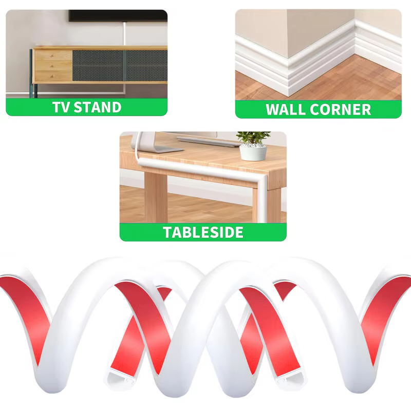 Passerelle de câble flexible de 1M, gaine de couverture de fil en PVC auto-adhésive pour cacher des cordons sur les sols, gestion des câbles TV de bureau à domicile