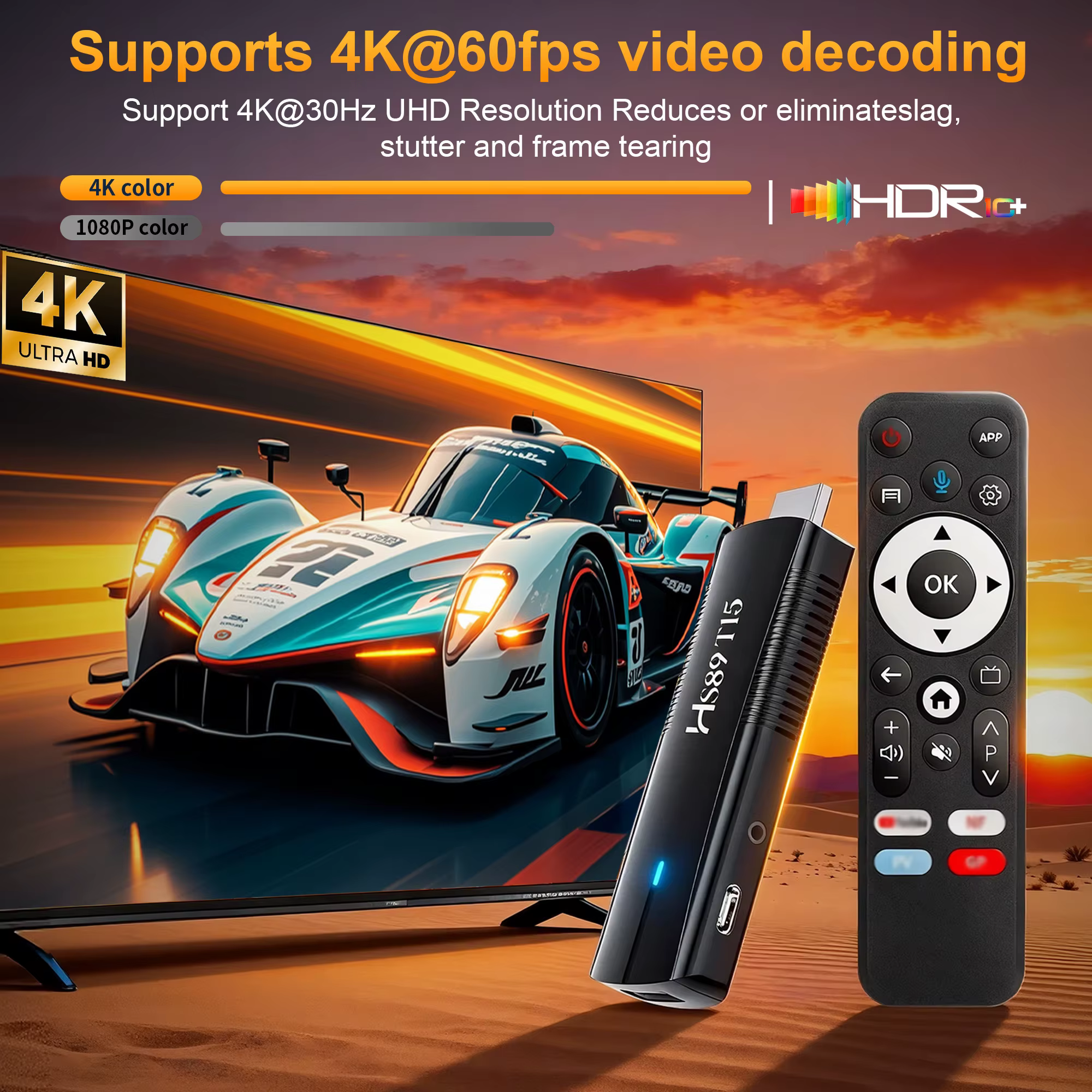 Clé TV intelligente prenant en charge la vidéo 4K, Android 14, RK3539, Wi-Fi 6 2.4G & 5G, BT5.4, lecteur multimédia, assistant vocal