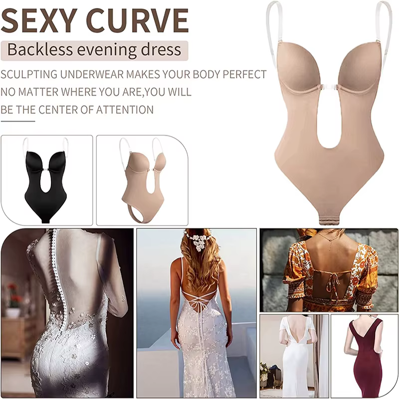 Body Invisible femmes string Shaper gaine amincissante Sexy col en v profond dos nu Corset plongeant rembourré Push Up sous-vêtements amincissants