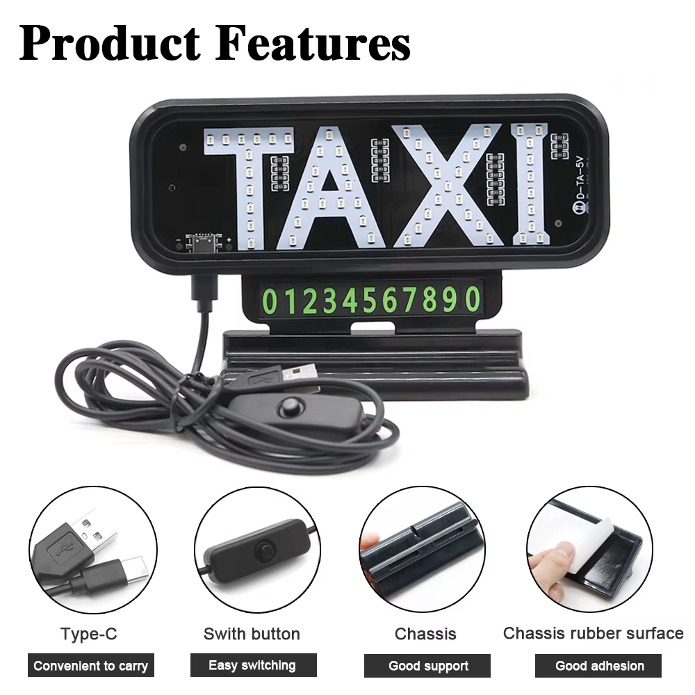 Lettres lumineuses LED pour taxi, éclairage intérieur de voiture, avec autocollant adhésif puissant, USB C, lettres lumineuses sur panneau.